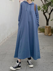 Hooded Casual Solid Color Hoodie Dress