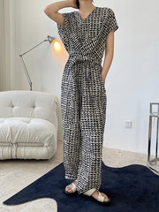 Summer Printed Simple V-Neck Loose Jumpsuit