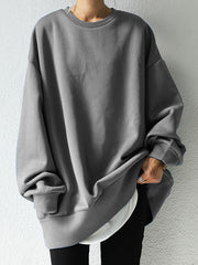 Solid Loose Round-Neck Casual Sweatshirt