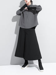 Women Lapel Color Block Long Sleeve Shirt