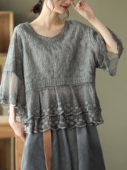 Round Neck Summer Casual See-Through Blouse