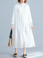 Simple Solid Color Cardigan Shirt Midi Dress