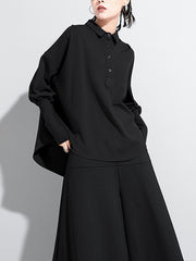 Women Lapel Color Block Long Sleeve Shirt