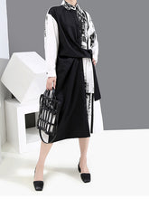 Women Color Matching Printed Long Sleeve Shirt Dress