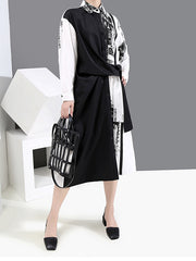 Women Color Matching Printed Long Sleeve Shirt Dress