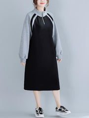 Stitching Thickening Stand Collar Sweatshirt Dress