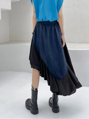 Colorblock Drape High Waist Slimming Irregular Skirt