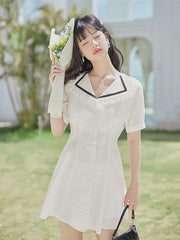 Preppy Stylish Solid Lapel Collar Mini Dress