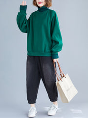 High-Neck Solid Loose Sweatshirt