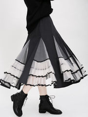 High-Rise Mesh Lace Pleated Skirt