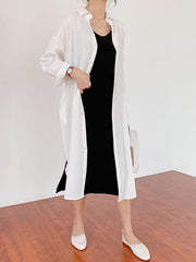 Loose Solid Ramie Cotton Shirt Dress