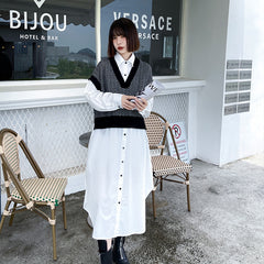 Fake Two Loose Sweater Stitching Shirt Irregular Dress