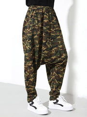 Casual Drop-crotch Camouflage Harem Pants