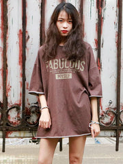Vintage Letter Print Round-Neck T-Shirt