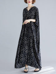 Ethnic Style Loose Plus Size Polka-Dot V-Neck Dress