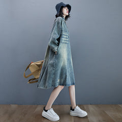 Women Retro Lapel Denim Dress