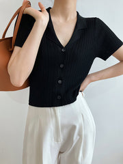 Retro Simple Lapel Short Sleeve T-shirt