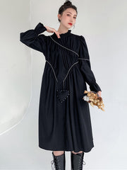 Women High Neck Stitching Casual Dress