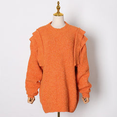 Women Casual Round Neck Stitching Loose Sweater