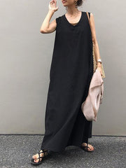 Japanese Simple Sleeveless Loose Solid Color Dress