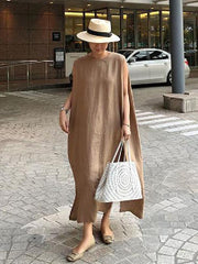Simple Loose Split-side Sleeveless Long Dress