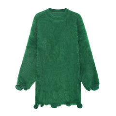 Urban Loose Solid Color Fleece Midi Dress