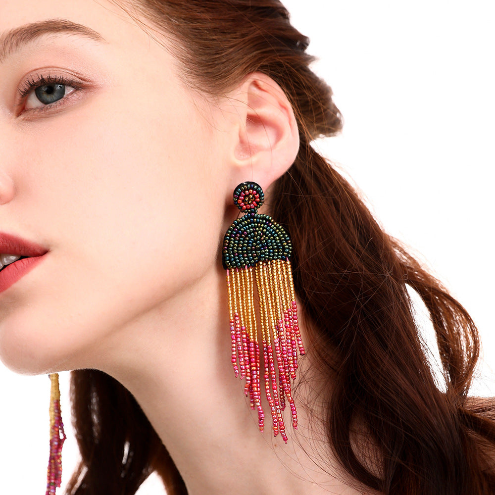 Colorful Rice Beads Bohemian Tassel Earrings