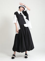Original Loose Color-block Lapel Blouse