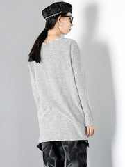 Women Round Neck Pullover Striped Irregular Bottoming Shirt