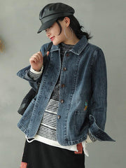 Vintage Embroidered Jean Lapel Outwear