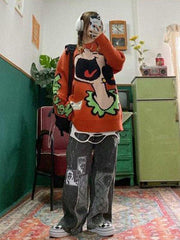 Hip-Hop Stylish Printed Denim Loose Pants