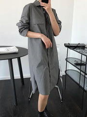 Loose Solid Color Simple Lapel Dress