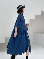 Loose Lapel Solid Color Casual Dress