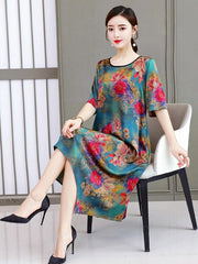 Loose Flower Printed National Dress