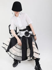 Lapel Double-Breasted Hem Drawstring Short-Sleeved Blouses Shirt Top