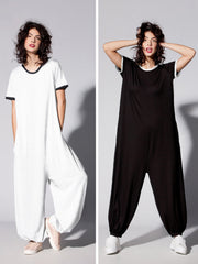 Solid Round-Neck Short Sleeves Casual Jumpsuits