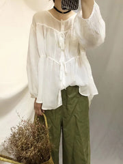 Solid Shirring Long Sleeves Blouse
