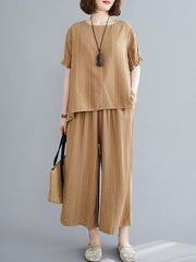 Two Pieces Original Striped Tops&Wide Leg Pants
