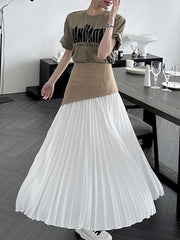 Contrast Color Pleated Split-Joint A-Line Roomy Skirts Bottoms