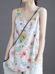 Retro Round Neck Print Camisole Casual Vest
