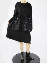 Original Design Clover Embroidery Big Pocket Midi Dress