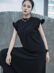 Solid Color Fly Sleeve Round Neck T-Shirt