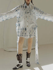 Original Roomy Long Sleeves Buttoned Contrast Color Stamped Lapel Collar Mini Dresses