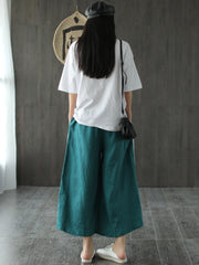 Retro Solid Color Elastic Waist Stitching Wide-Leg Pants