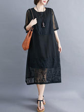 Loose Hollow Out Embroidered Midi Dress