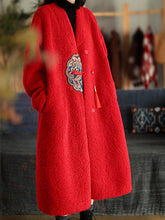 Women V-Neck Printed Casual Loose Coat