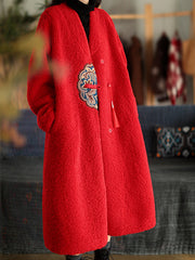 Women V-Neck Printed Casual Loose Coat