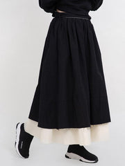 Splicing Double Tiered Fringed Thickening Cropped Skirt