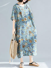 Ethnic Style Print Round Neck Midi Dress