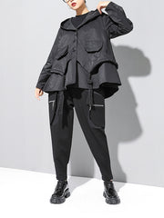 Black Solid Split-Joint Pants